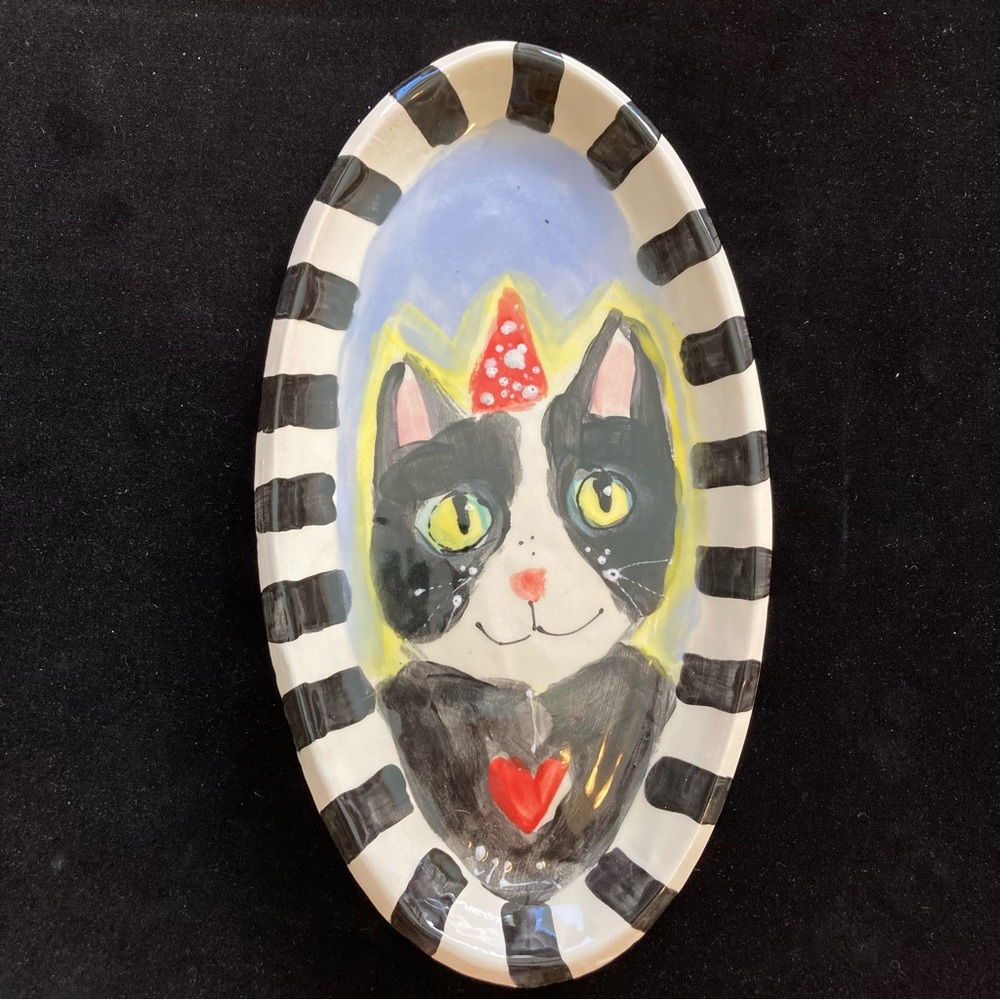 Hand Painted Ceramic Serving Tray” Cat”Design 11” X6”Original Design
